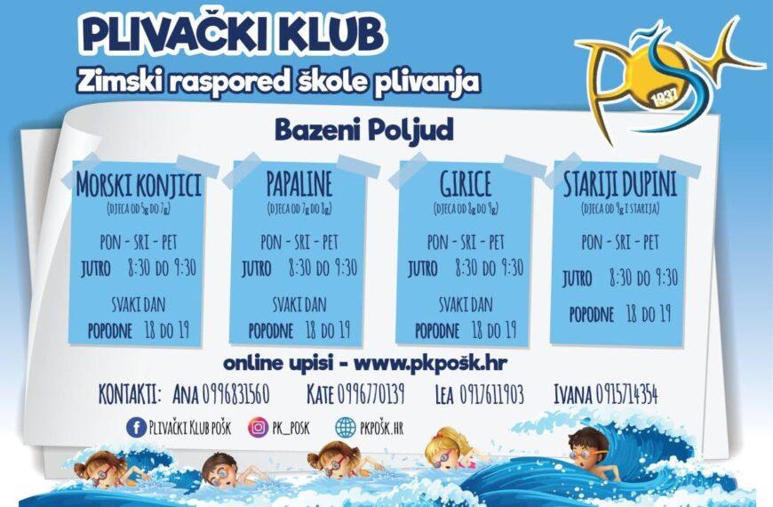 ZIMSKI RASPORED ŠKOLE PLIVANJA OD 7. RUJNA